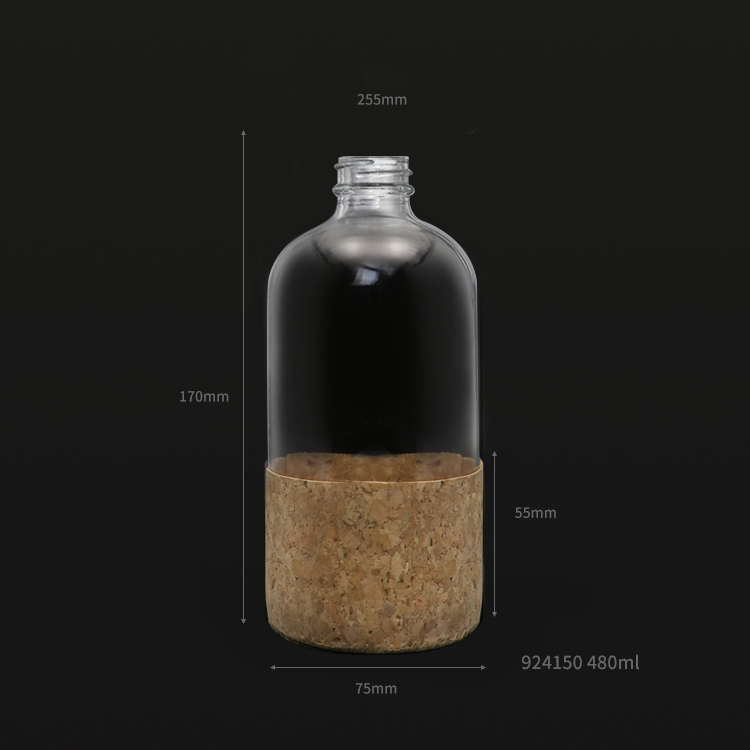 16oz clear boston glass round bottle with cork sleeve