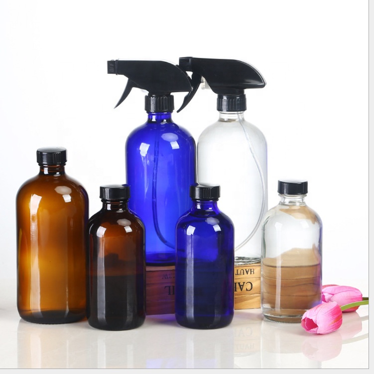 16oz empty amber clear boston round glass bottle 500ml boston round pump bottle