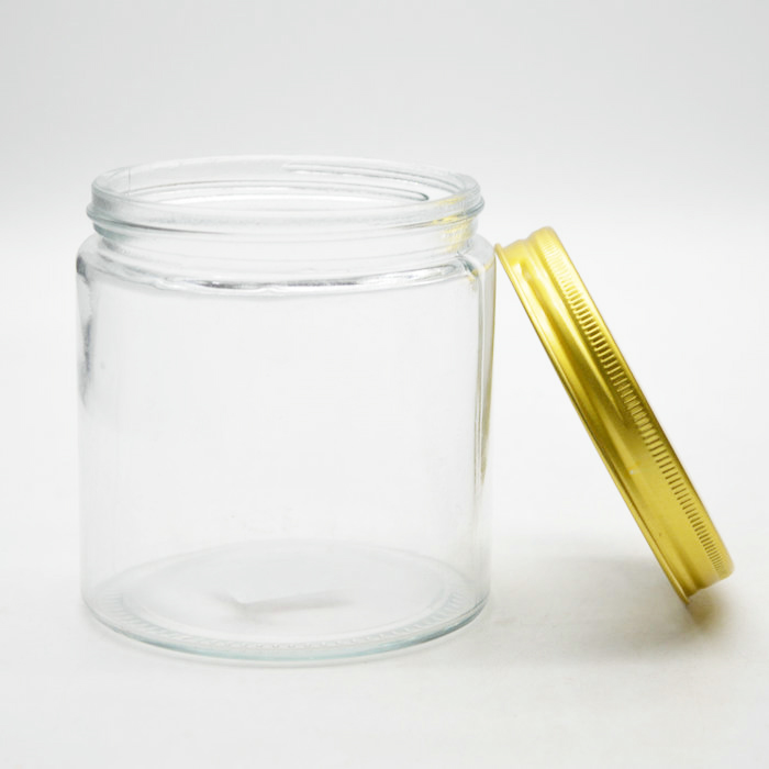 16oz glass jar with gold lid 500ml cosmetic container with aluminium cap