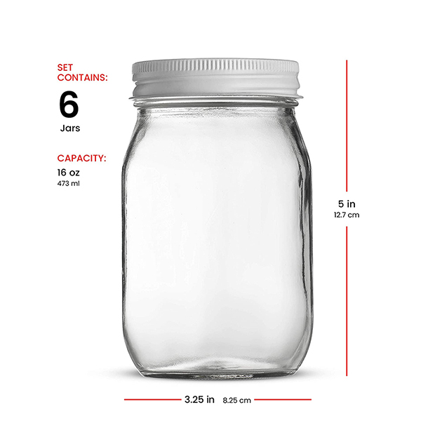 16oz glass mason jar with metal lid glass container for food storage