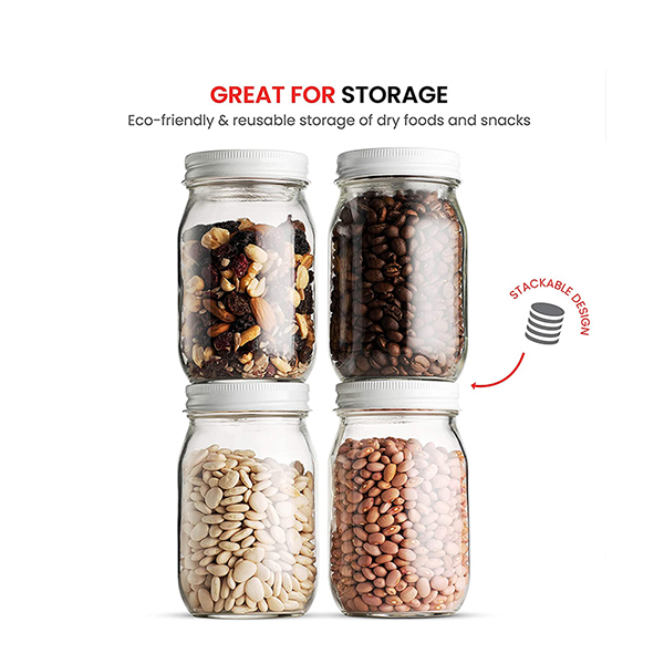 16oz glass mason jar with metal lid glass container for food storage