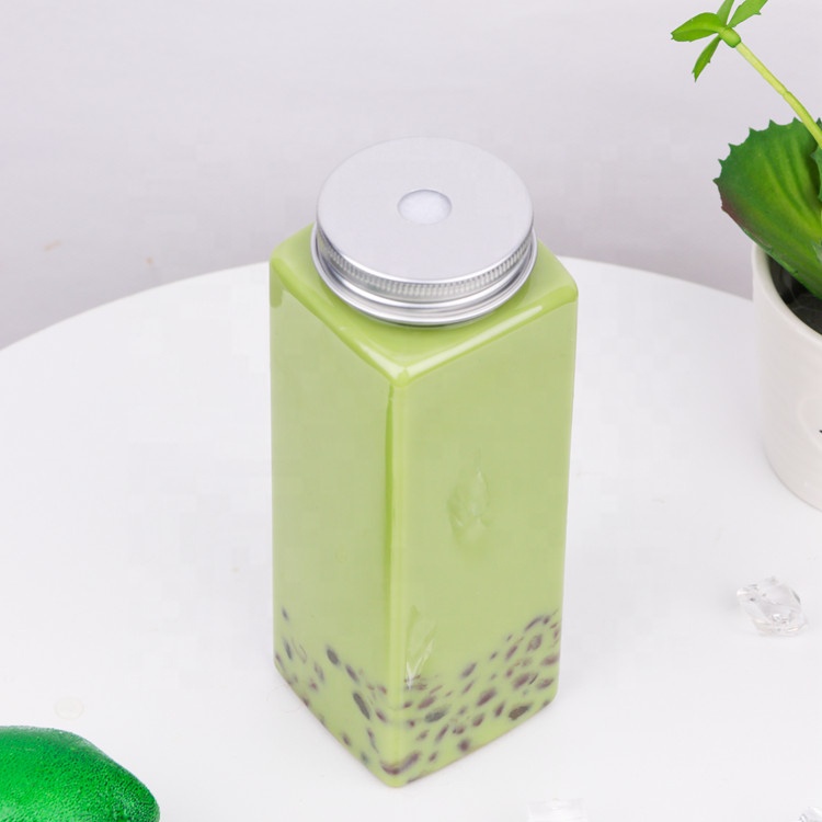 16oz transparent square plastic juice pet bottle for fresh juice packaging with aluminum cap