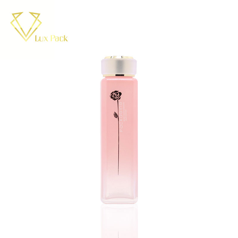 170ml 180ml 190ml high quality square shape pink empty liquid lotion cosmetic glass bottle