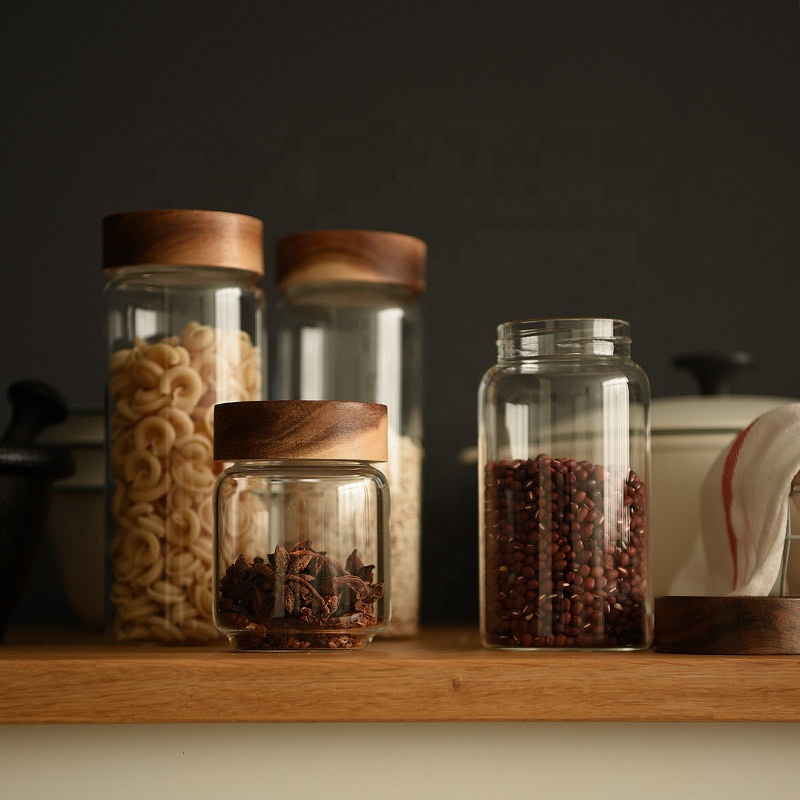 170ml Heat Resistant Borosilicate Screw Top Childproof Glass Food Storage Jar With Acacia Wood Lid