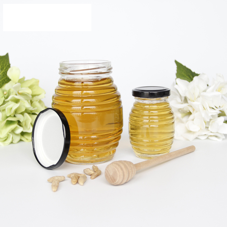 175ml 370ml 710ml Unique Shape Empty Clear Glass Honey Queenline Jars Honey Container Glass For Sales