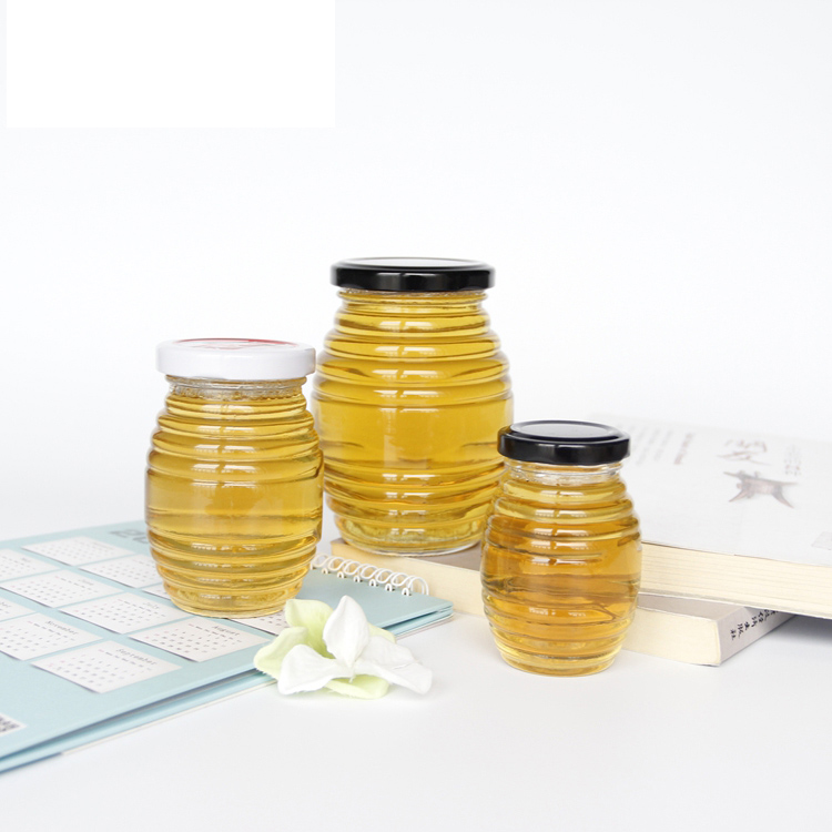 175ml 370ml 710ml Unique Shape Empty Clear Glass Honey Queenline Jars Honey Container Glass For Sales
