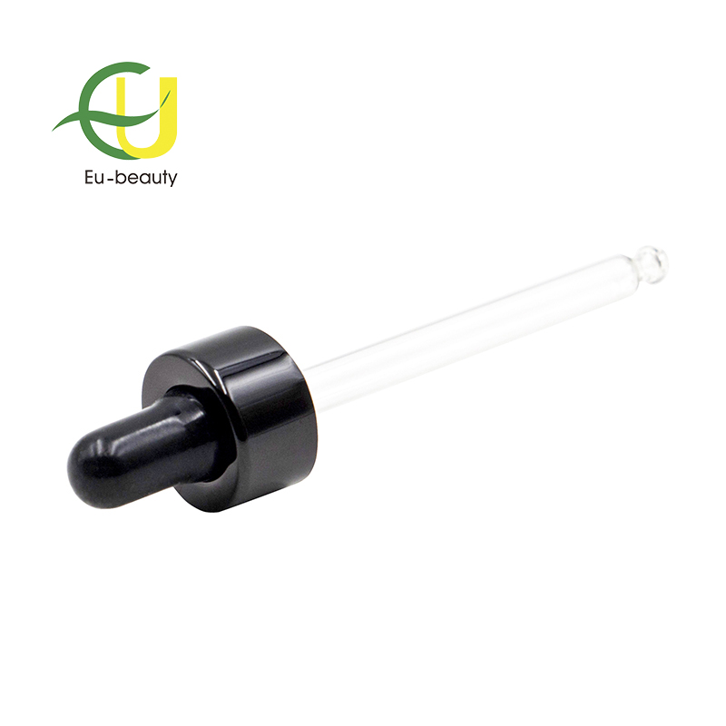 18/400 shiny black glass dropper pipette for essential oil glass bottles