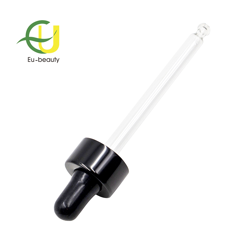 18/400 shiny black glass dropper pipette for essential oil glass bottles
