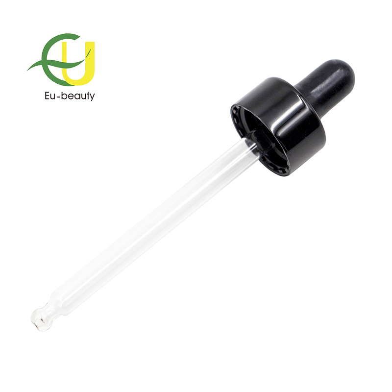 18/400 shiny black glass dropper pipette for essential oil glass bottles
