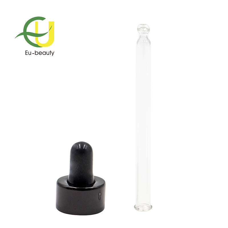 18/400 shiny black glass dropper pipette for essential oil glass bottles