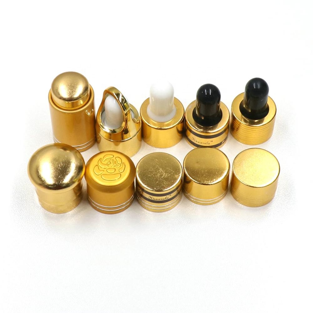 18/410 aluminum gold press dropper cap for oil bottle
