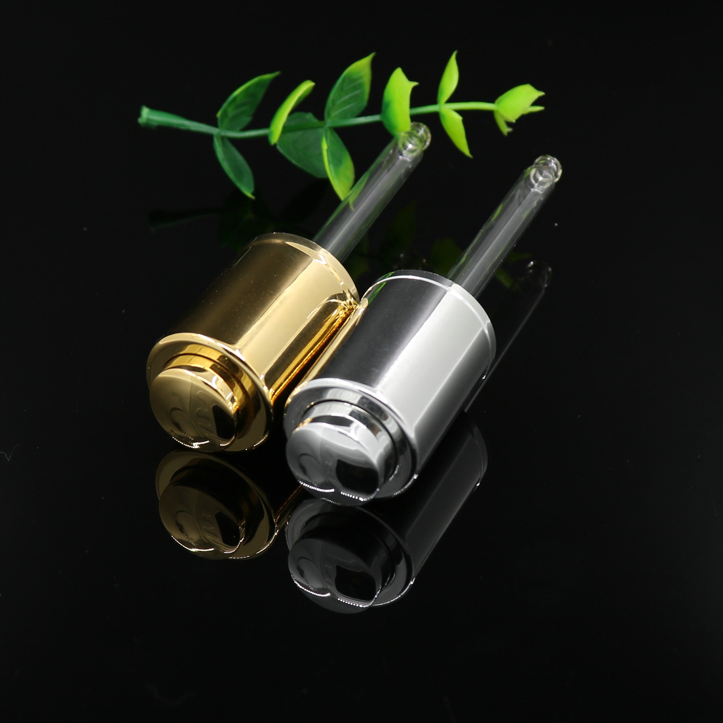 18/410 shiny gold UV basket cover essential oil liquid dropper cap graduated glass dropper