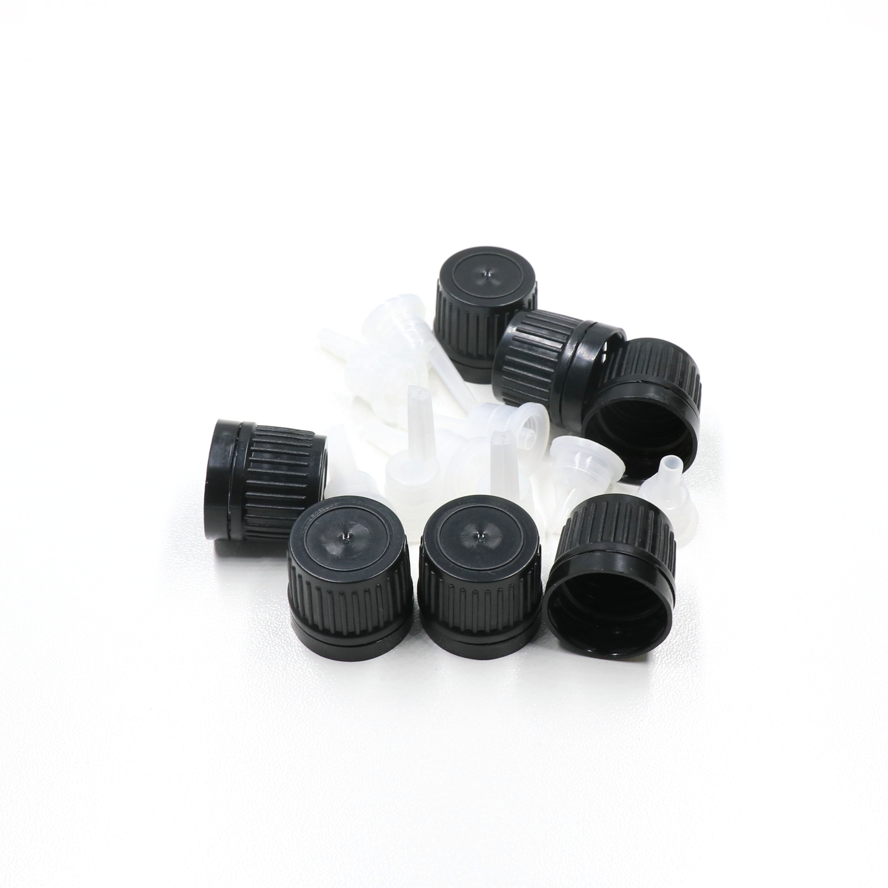 18/410 white or black  plastic essential oil screw caps with inner nesse