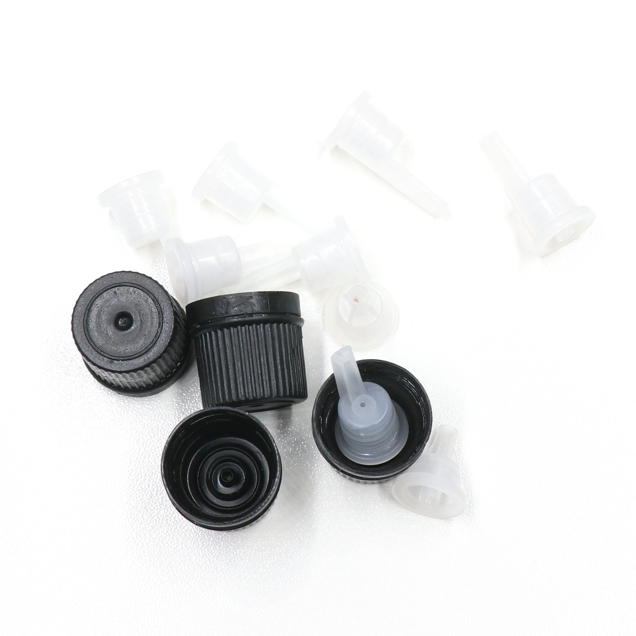 18/410 white or black plastic essential oil screw caps with inner nesse