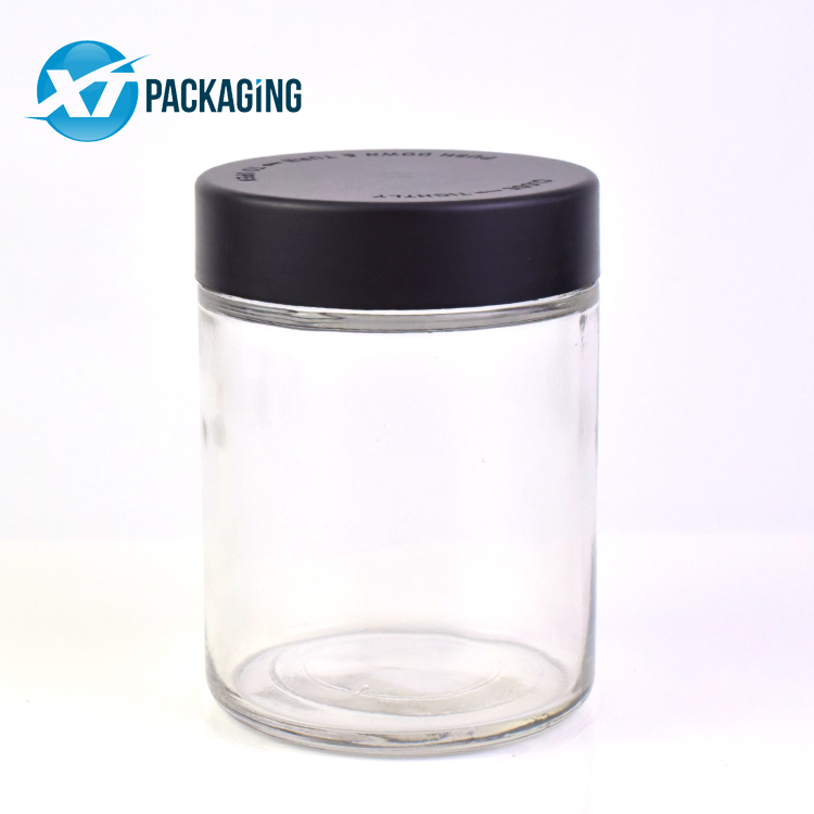 18 oz clear glass jar CR lid child proof cap hemp flower packaging customized logo 16 oz glass jars with lids