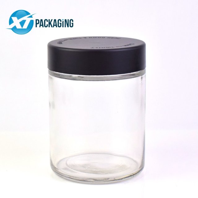 18 oz clear glass jar CR lid child proof cap hemp flower packaging customized logo