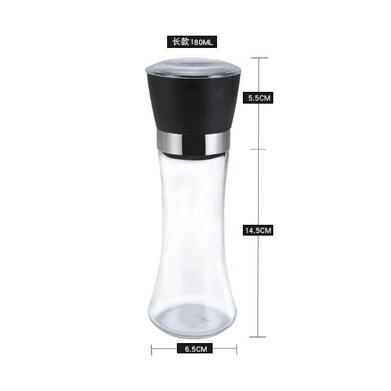 180 ML high performance sea salt and pepper mix tall container glass spice grinder