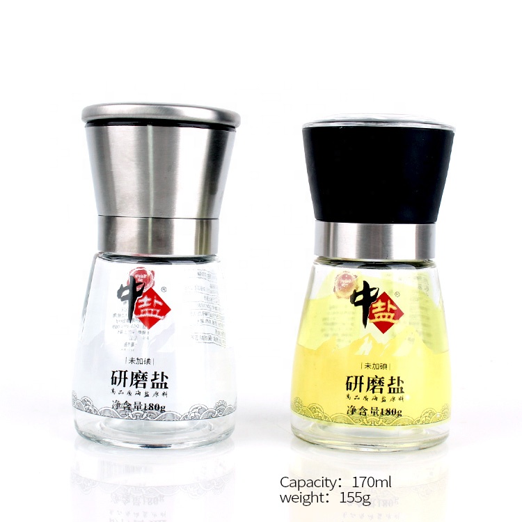 180g glass salt pepper bottle with stainless steel grinder glass grinder bottle
