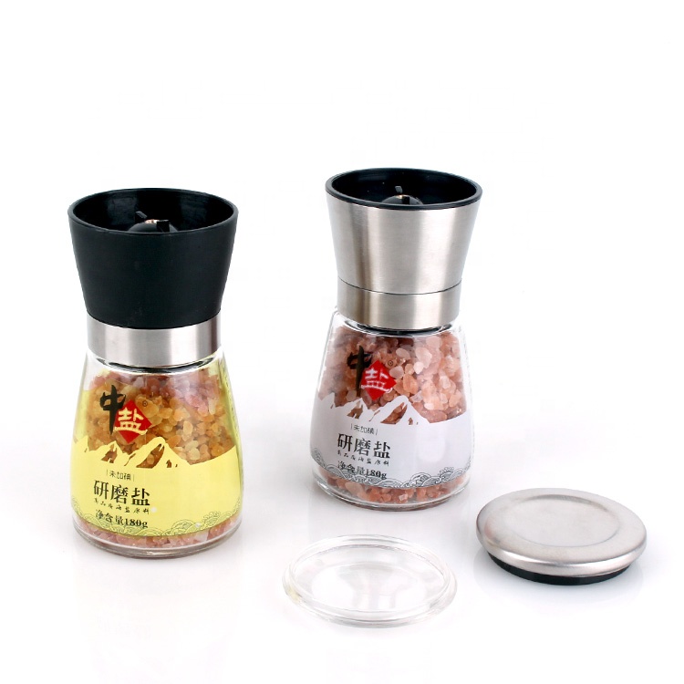 180g glass salt pepper bottle with stainless steel grinder glass grinder bottle