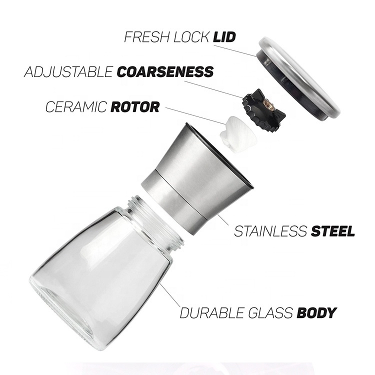 180g glass salt pepper bottle with stainless steel grinder glass grinder bottle