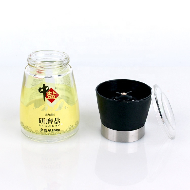 180g glass salt pepper bottle with stainless steel grinder glass grinder bottle