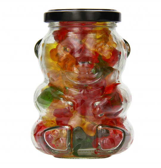 180ml 150 ml wide mouth bear shaped baby food glass honey candy stash jar with black aluminum lid