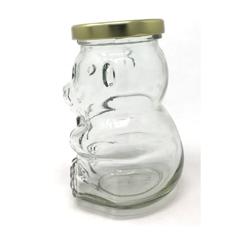 180ml 150 ml wide mouth bear shaped baby food glass honey candy stash jar with black aluminum lid