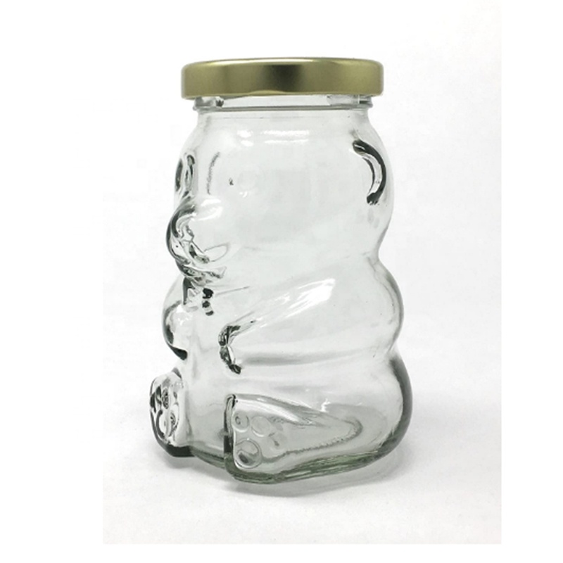180ml 150 ml wide mouth bear shaped baby food glass honey candy stash jar with black aluminum lid