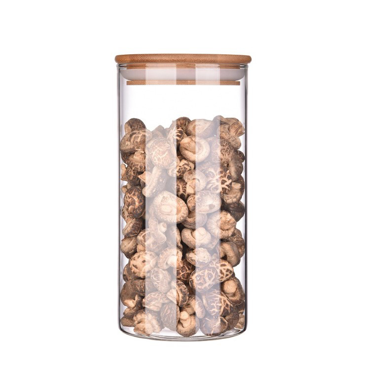 180ml/250ml/450ml/650ml/950ml dampproof bamboo glass storage jar with cork lid and silicone seal ring