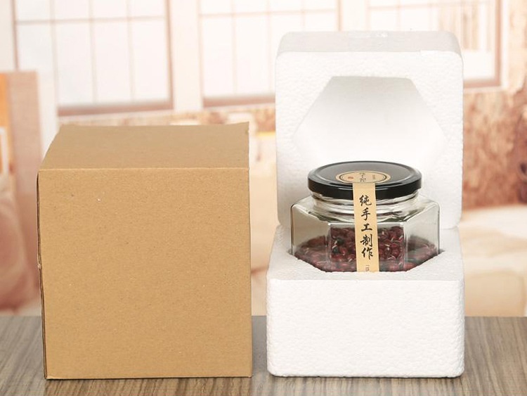 180ml 280ML 380ML 500ML Hexagon Glass Bottle Honey Jam Glass Jar Food Bottle With Foam Box