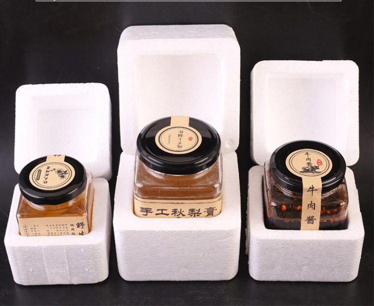 180ml 280ML 380ML 500ML Hexagon Glass Bottle Honey Jam Glass Jar Food Bottle With Foam Box