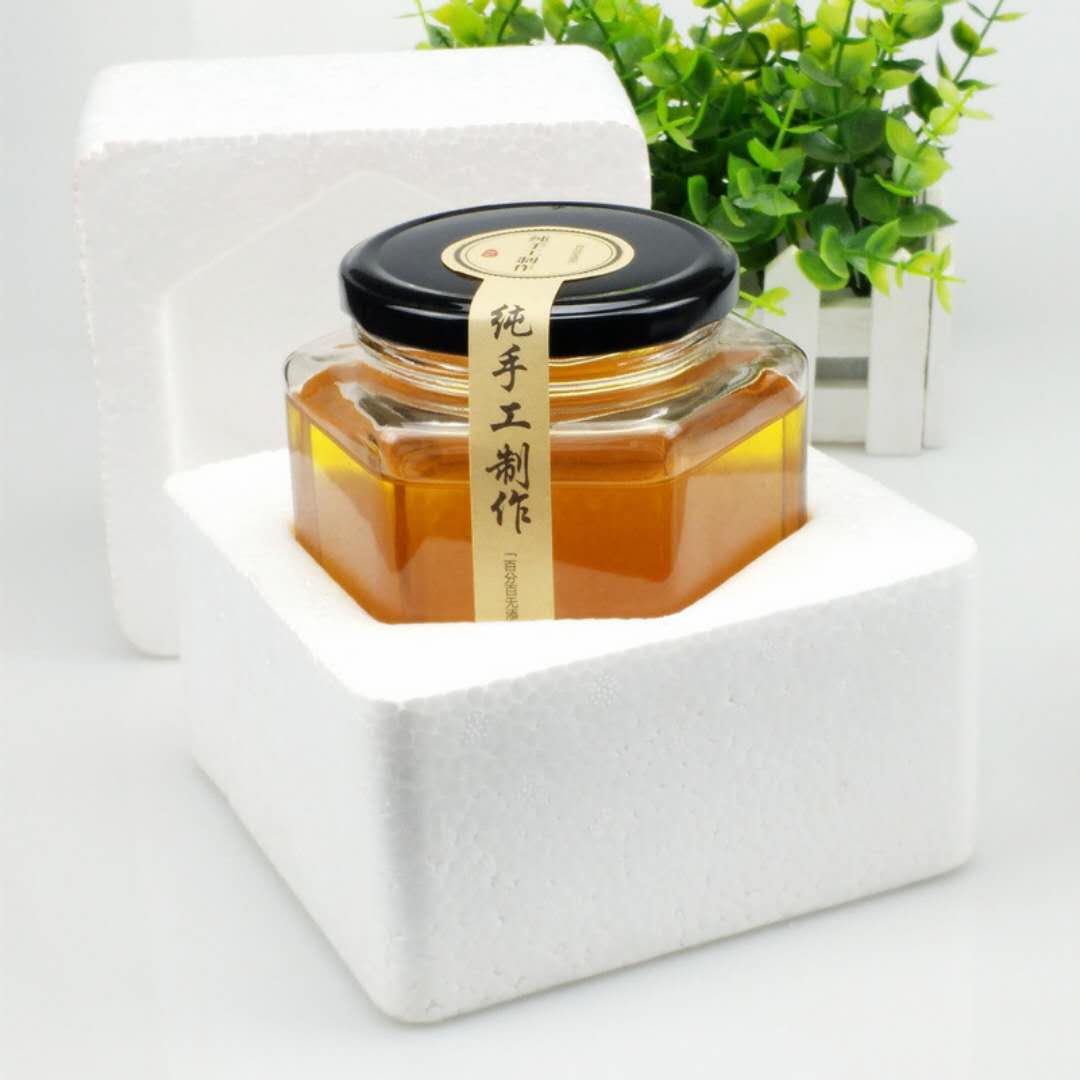 180ml 280ML 380ML 500ML Hexagon Glass Bottle Honey Jam Glass Jar Food Bottle With Foam Box