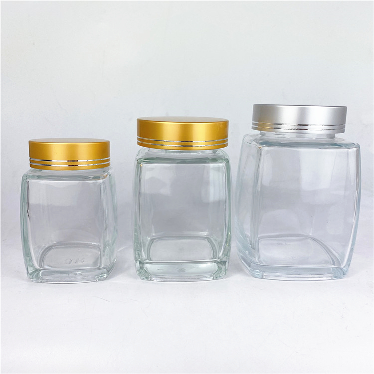 180ml 280ml 380ml 730ml empty square glass jar with gold silver screw cap