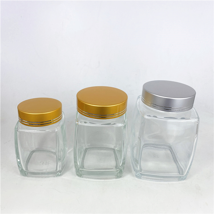 180ml 280ml 380ml 730ml empty square glass jar with gold silver screw cap