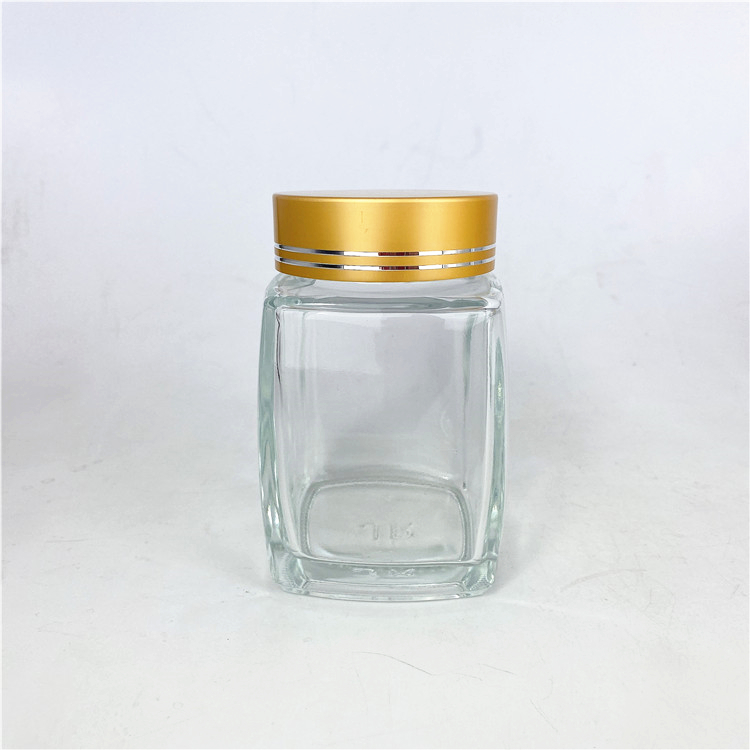 180ml 280ml 380ml 730ml empty square glass jar with gold silver screw cap
