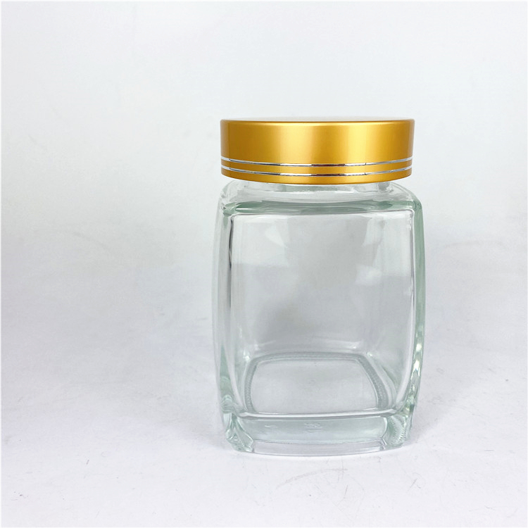 180ml 280ml 380ml 730ml empty square glass jar with gold silver screw cap