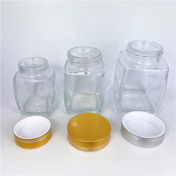 180ml 280ml 380ml 730ml empty square glass jar with gold silver screw cap