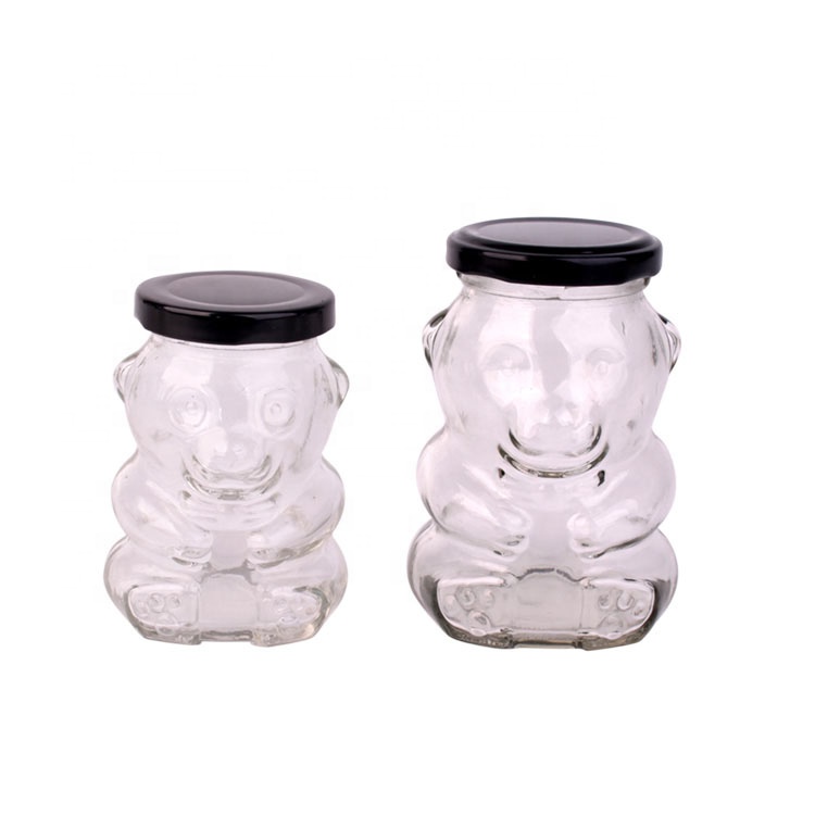 180ml 280ml Bear shaped glass candy jar with gold lid