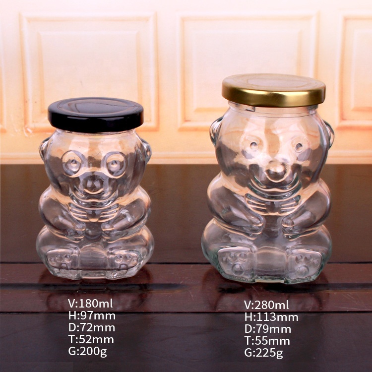 180ml 280ml Bear shaped glass candy jar with gold lid
