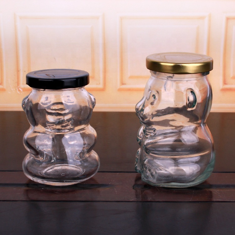 180ml 280ml Bear shaped glass candy jar with gold lid