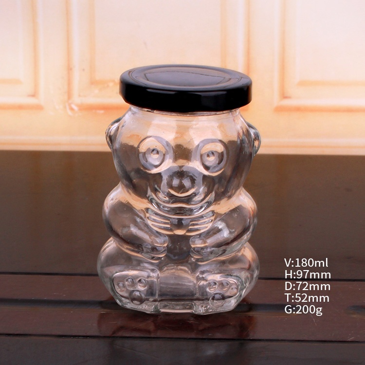 180ml 280ml Bear shaped glass candy jar with gold lid