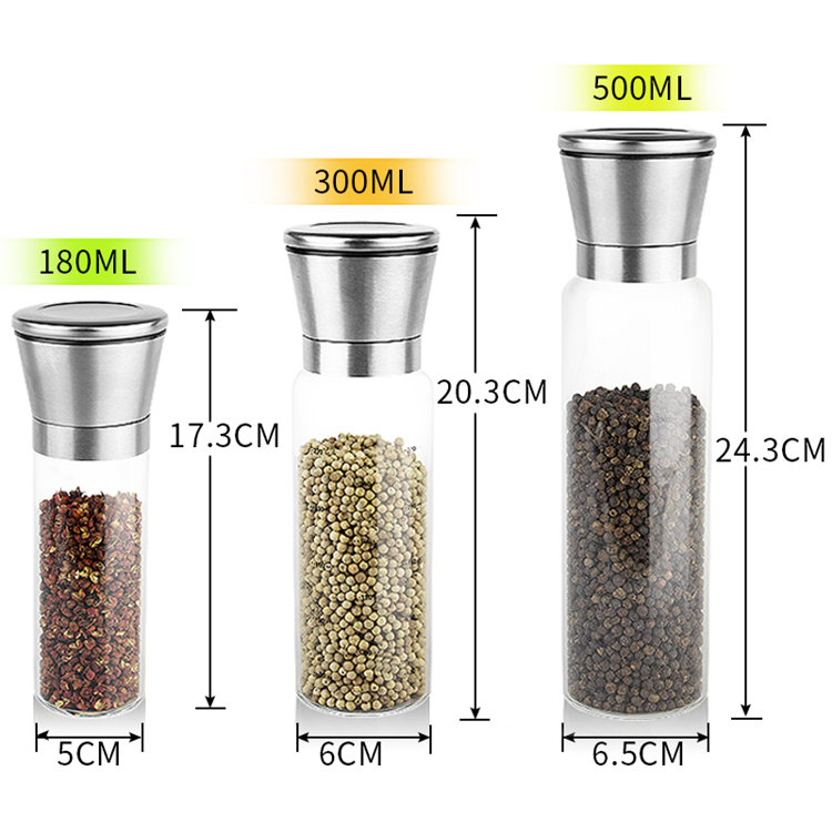 180ml 300ml 500ml Hand grinder domestic grinding bottle glass seasoning bottle for pepper powder black pepper sesame