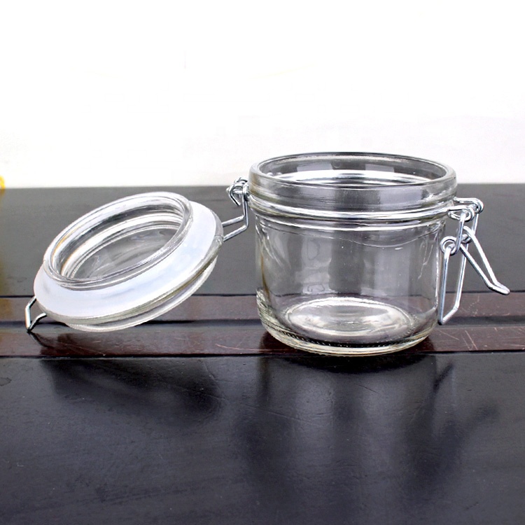 180ml 6oz candy glass jar with clasp glass cap