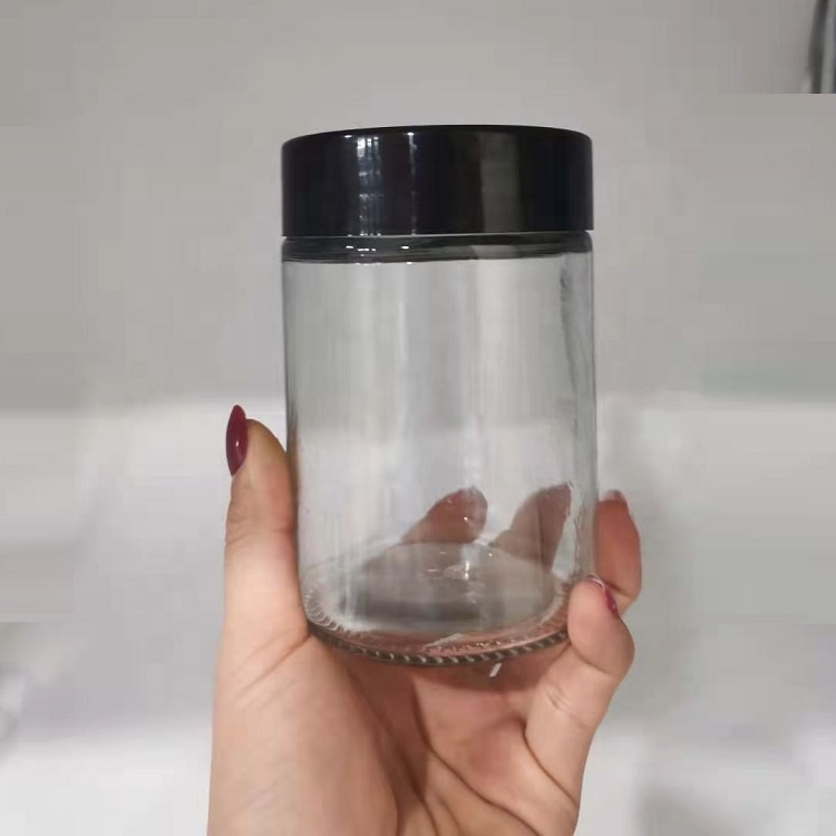 180ml 6oz empty glass jar glass canister with black lid