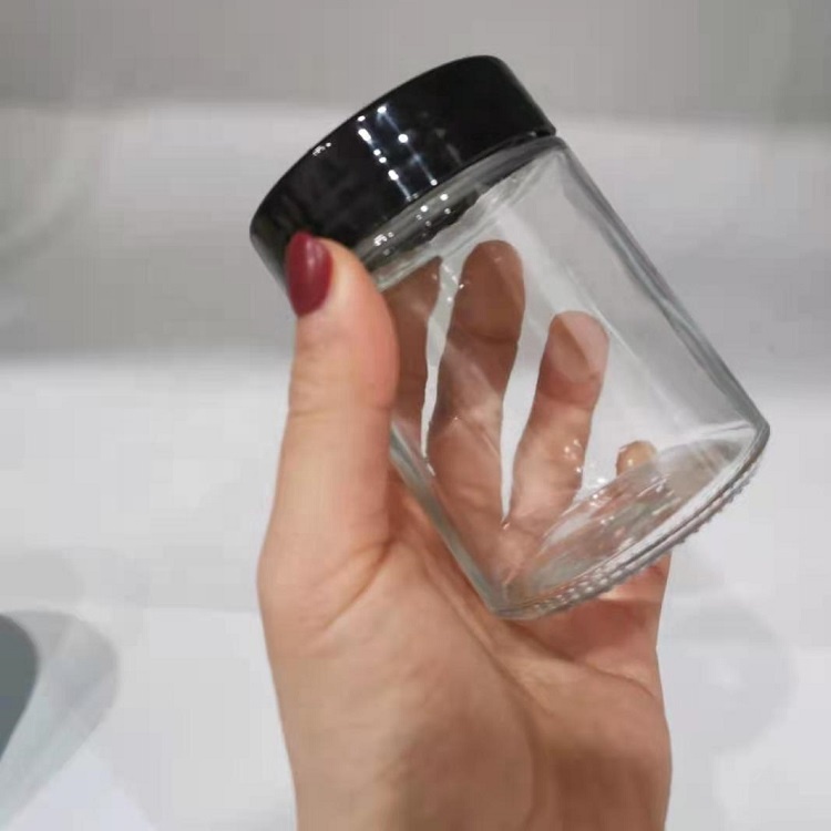 180ml 6oz empty glass jar glass canister with black lid
