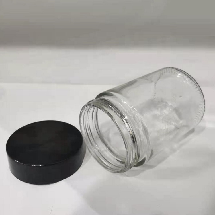 180ml 6oz empty glass jar glass canister with black lid