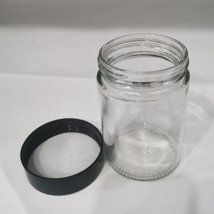 180ml 6oz empty glass jar glass canister with black lid