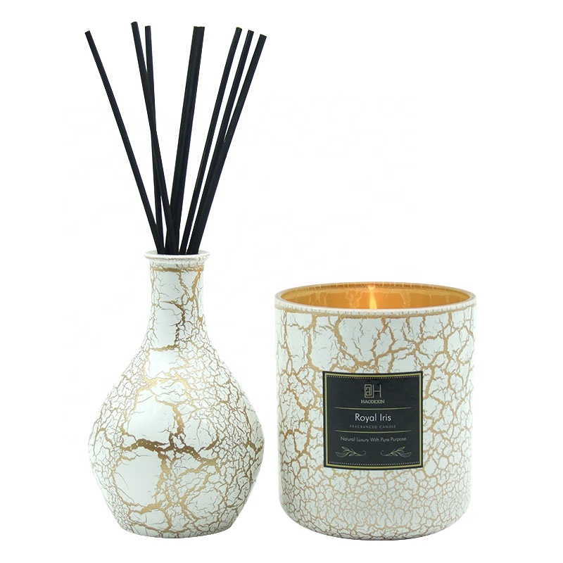 180ml 6oz gold lacquer luxury unique wholesale glass reed diffuser manufacturers set gift bottle Haodexin 12oz 13oz candle jars