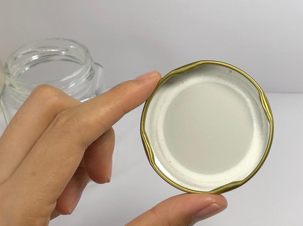 180ml clear hexagonal glass jar with golden metal screw cap