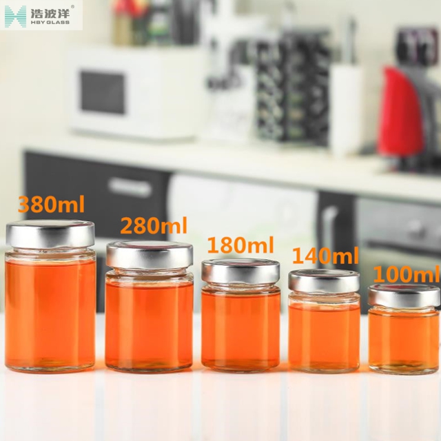 180ml columniform honey glass jar with metal cap